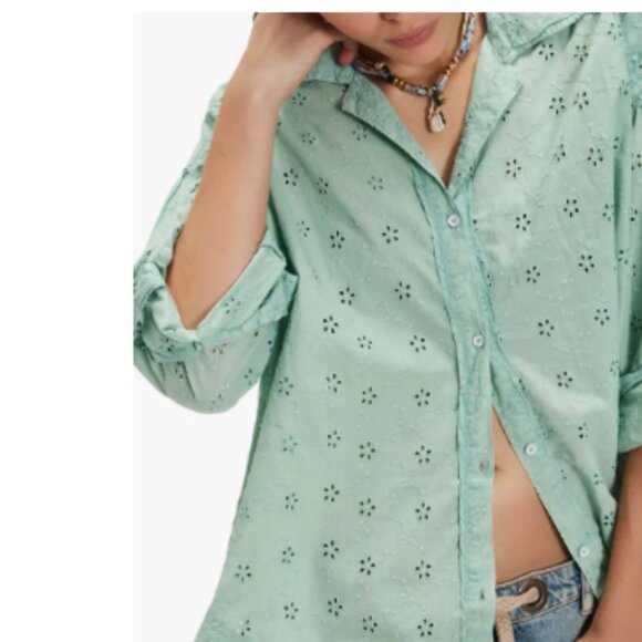 Free People Mae Washed Eyelet Shirt Size Large NWOT - Picture 1 of 6